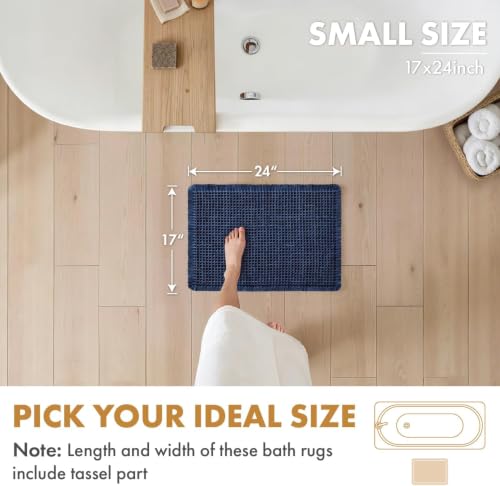 MIULEE Set of 2 Waffle Bathroom Rugs Boho Bath Mat Navy Blue 17x24 Inch — view 2