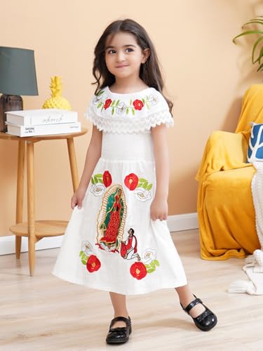 Image of Mexican Dress for Girls Traditional Vestidos Mexicanos Cinco de Mayo Embroidered Dresser Toddler Kids