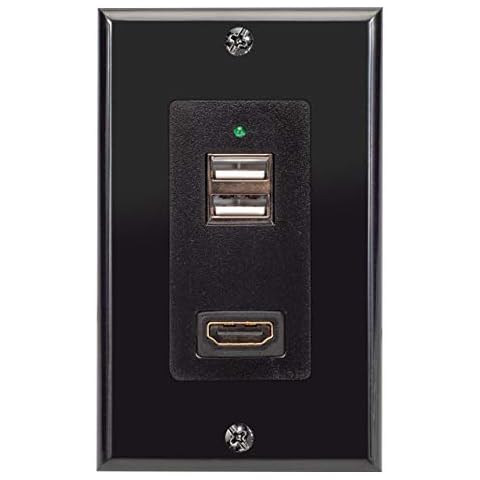 Magnadyne Wall Mount Charging Station, USB-C, USB-A, VPA Sockets, HDMI Pass Through, RV and Automotive Use Wall Plate Included (Black, 2 USB-A +1 HDMI Pass) Cover