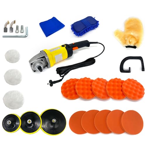 CKKNILV 27PCS Car Polishing Pad Kit, 1400W Multifunctional Polishing Machine, 8-Speed Variable Speed Control, with Carbon Brush/Soft Brush/Cleaning Cloth/Gloves/Handle/polishing