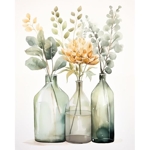 Pintura Diamante Flores 5D con Jarrón – Pintar con Diamantes Adultos, Kit Pintura Diamand Completo DIY, Cuadro para Decoración del Hogar, Apto adultos y principiantes, Manualidades Creativas 30x40 cm