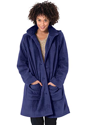 Woman Within Women's Plus Size Hooded A-Line Fleece Coat - 18 W, Black #TOP3