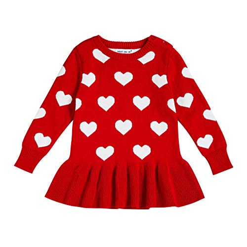 Baby Girl Valentine's Day Outfit Toddler Kids Love Long Sleeve Knit Sweater Crewneck Pullover Sweatshirt Tops Dress (Red2, 18-24 Months) #TOP10