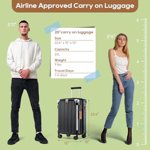 Image of Joyway Carry On Luggage, Expandable Suitcase with Smart Cup Holder and USB Port, 20 IN Hardside Checked with TSA Lock Spinner Double Wheels, Black