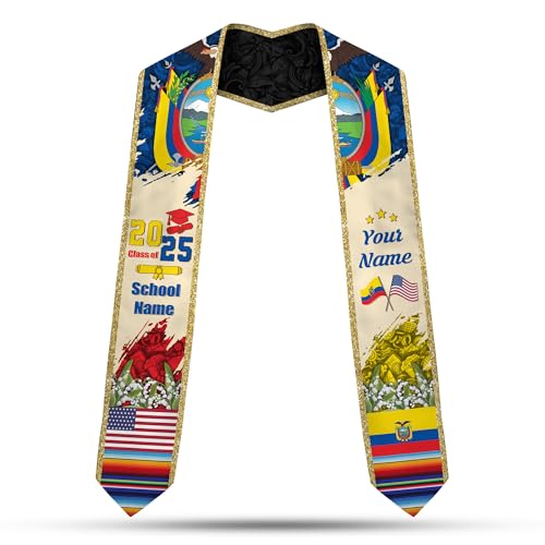 MonkeyVan Ecuadorians Graduation Sash Custom Ecuadorians American Flag Graduation Sash 2025 Ecuador Graduation Stole Ec3