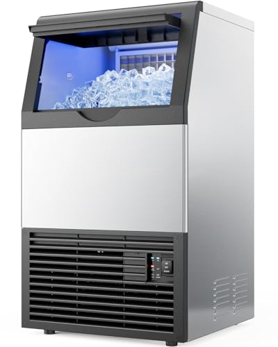 Image of Mojgar Commercial Ice Maker Machine, 100lbs/24H with 33lbs Ice Storage Under Counter Ice Machine, Stainless Steel Built-in Freestanding Ice Maker Self-Cleaning for Home Bar