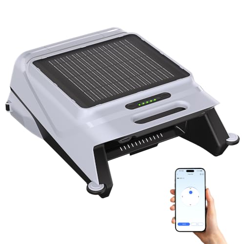 Pura V12 Solar Powered Automatic Pool Surface Skimmer Robot with APP Support,24/7 Continuous Cleaning, Dual Charging Options, Smart Obstacle Avoidance,150-um Filtration, OTA Upgrade (Grey)