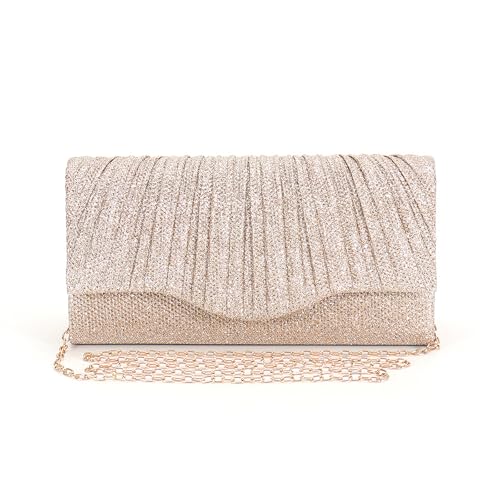 Culinavog Bolsos de Mano de Moda, Bolsos Clutch Fiesta de Noche Brillante, Clutch De Mano Fiesta Mujer con Cadena Desmontable, Bolsas de Embrague, Carteras de Mano Clutches para Boda Fiesta (Dorado)