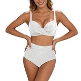 Generisch Bikini a vita alta, costume da bagno in due pezzi, parte inferiore tankini, bianco, XXL