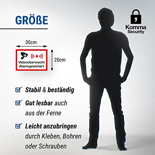 Komma Security Videoüberwacht Alarmgesichert Wachhunde Schild - Achtung Vorsicht Videoüberwachung - Hinweis Hinweisschild Videoüberwacht - Hinweis Warnhinweis