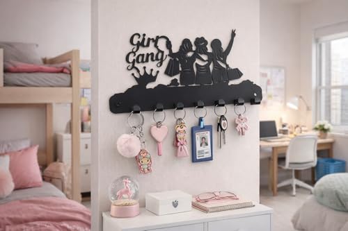 Image of Metal Key Holder Wall Mount - 7 Hooks |Decorative Key Rack & Organizer, Sturdy Hanger for Keys | Stylish Metal Wall Decor Key Hanger for Entryway, Kitchen, Hallway & Room Decor, Gift