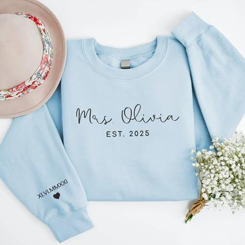 GODMERCH Custom Embroidered Mrs Sweatshirt - Future Mrs Hoodie, Bride Sweatshirts, Gifts for Her Bride to Be Engagement Wedding Bridal Shower Bachelorette Party3