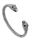 FaithHeart Stainless Steel Mens Cuff Bracelet, Silver Open Metal Cuff Bangle Bracelets Norse Warrior Amulet Jewelry