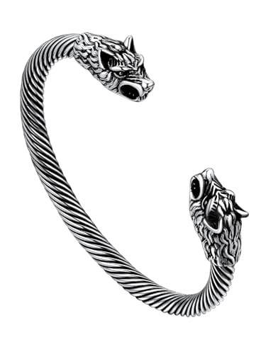 FaithHeart Stainless Steel Mens Cuff Bracelet, Silver Open Metal Cuff Bangle Bracelets Norse Warrior Amulet Jewelry