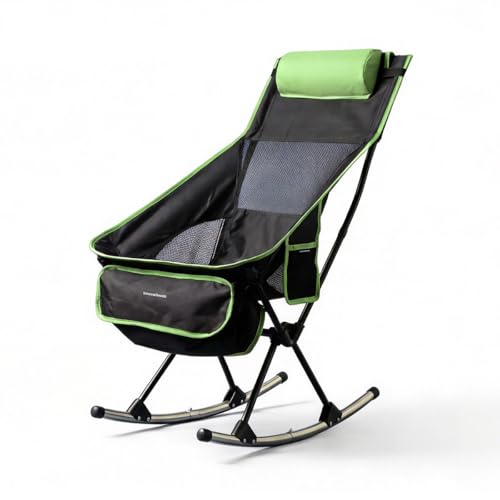 InnovaGoods - Silla Mecedora Plegable para Acampar 2 en 1, Silla Fija o con Balanceo, Respaldo Alto de Malla Transpirable, Bolsillo, Cojín Cervical, Bolsa de Transporte, Portátil, Camping, Exteriores