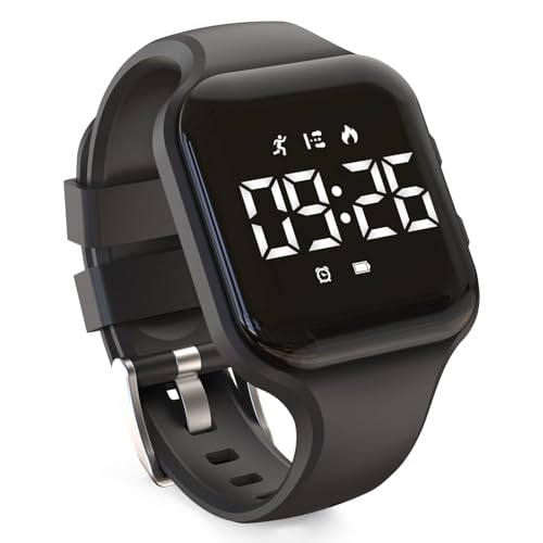 synwee Kids Digital Pedometer Watch, Waterproof, Sports Fitness Tracker,Vibrating Alarm Clock/Calendar, Great Gift for Children Teens Girl Boy(Black)