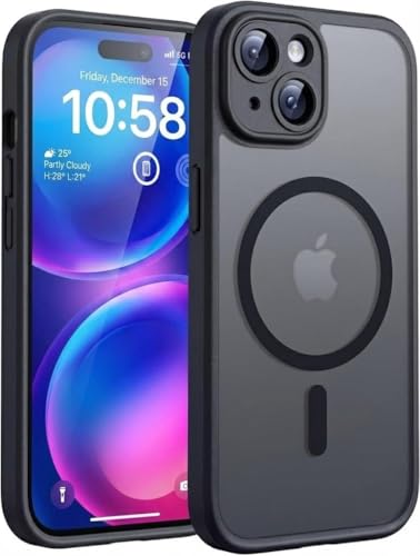 GeeKe for iPhone 13 Case Fit for MagSafe Upgraded Full Camera Protection 14FT Military Grade Shockproof Magnetic Thin Slim Frosted Translucent Matte Back Phone Cover (Black) LZ2
