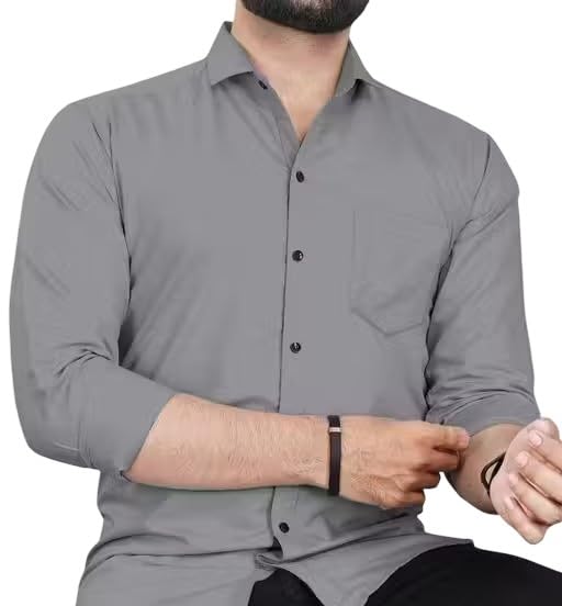 Image of Men Plain Collared Casual Shirt Comfortable Breathable Regular Fit Modern Stylish Everyday Office Outfit