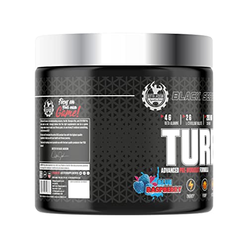 Image of DEXTER JACKSON Black Series Turbo HP Pre Workout | Flavoured, Advanced Formula | Boost Energy and Performance | 45 Servings, 450 Gram (Regular, Blue Raspberry)