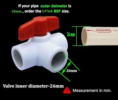 Image of ESEKSAFAR Plain UPVC T-Way Ball valve for (25-26) mm outer diameter pipe fitting (3 /4 inchinch BSP Short handle)