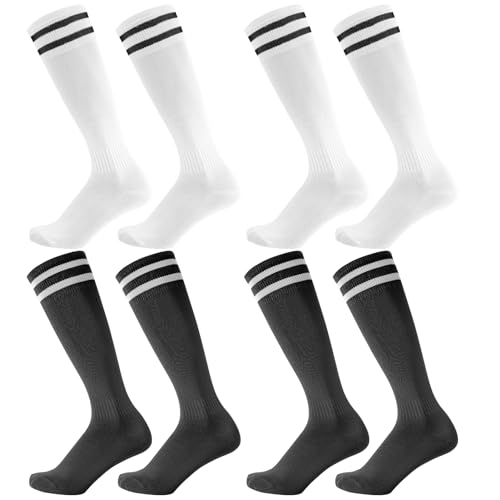 Zuimei 4 pairs Football Socks Kids Football Socks Breathable Childrens Football Socks Long Football Sports Socks for Kids Boys Girls Youth Junior Running, Training, Rugby, Hockey (Black White)