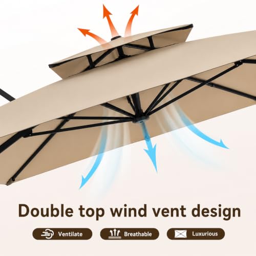 Image of Invezo Outdoor Garden Patio Umbrella (360 degree rotating feature with Base) 8.2 x 8.2 sq ft Terrace /Balcony /Lawn Heavy Duty Shed (White)