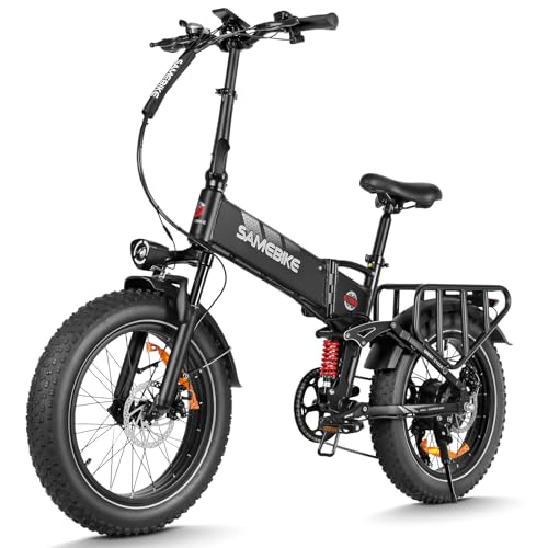 SAMEBIKE bicicleta eléctrica adulto A02Pro 100km autonomía 20'x4' fat bike electrica plegable 48V 15Ah Batería intercambiable Suspensión delantera Bicicletas para ir al trabajo de 7 velocidades(negro)