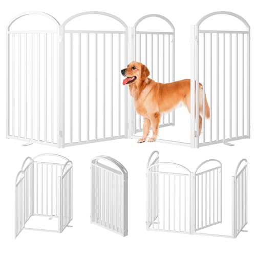 SNUOWU Freistehendes Hundegitter mit Tür, 4 Paneele