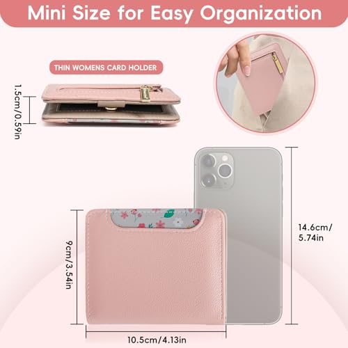 Small Wallet Women RFID Blocking Bifold Leather Wallets for Women Credit Card Holder with ID Window Zipper Coin Pocket Pink2