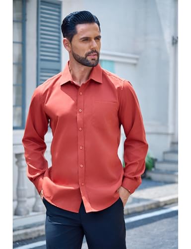 Barry.Wang Solid Colors Mens Dress Shirt and Tie Set Formal Business Wedding Shirts Long Sleeve Button Down Casual 6PCS2