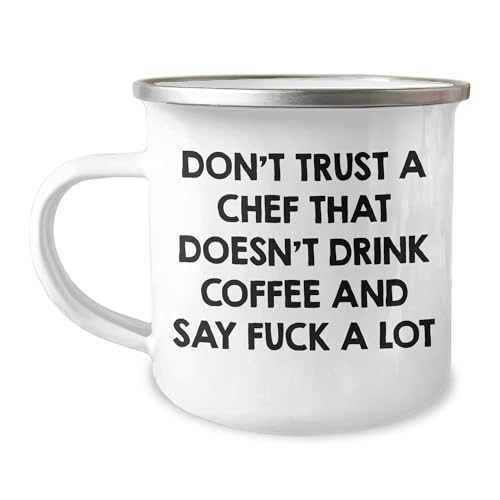 Funny Chef Quote Camping Mug, Gifts from Friends to Chef, Birthday Unique Gifts for Him, Stainless Steel 12 oz with Enamel Finish