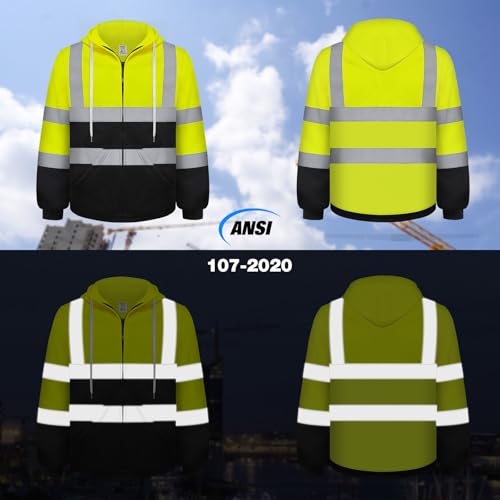 TCCFCCT High Visibility Safety Sweatshirts Class 3 Hi Vis Hoodies for Men Women with Zipper, Reflective Safety Jacket for Men Construction Workers, Surveyors, Durable & Dirt-resistant, Meets Ansi, Yellow M - Image 3