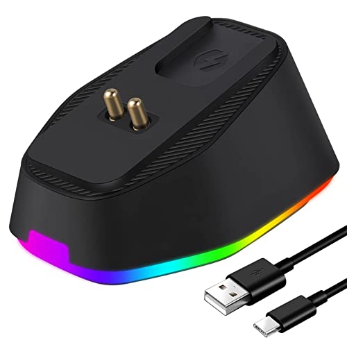 VeoryFLy 2. Ladestation für Razer mit Typ-C-Ladeanschluss - 4 x schneller - 9 RGB-Farblichtstimmung für Naga Pro/DeathAdder/Basilisk/Viper Ultimate Gaming-Maus - rutschfeste Gecko-Füße (RGB) Cover