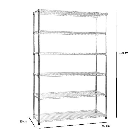 Image of Callas Heavy-Duty 6-Tier Height Adjustable Rack, Chrome, Load Capacity 125 KG per Shelf (Chrome 90 x 35 x 180 cm)