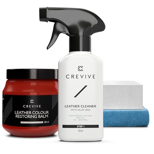 CREVIVE Nettoyant pour cuir 240 ml et baume recolorant pour cuir Cognac 295 ml – Restaurateur de couleur pour cuir – Restaurateur de cuir pour canapés –...