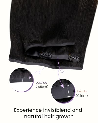 Image of LaaVoo Seamless Human Hair Clip in Extensions Ombre Black Seamless Clip in Hair Extensions Human Hair Invisible Hair Extensions Clip ins Black Ombre Brown Balayage Blonde 22 Inch 140g 7pcs