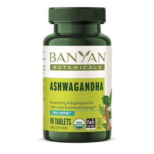 Banyan Botanicals Organic Ashwagandha - 1000mg per Serving - Cortisol Manager & Stress Relief Supplement - Adrenal Support for Mood, Restful Sleep & Muscle Recovery - 90 Tablets - Non-GMO, Vegan*