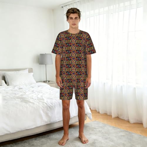 Pyjama 2 pièces court pour homme imprimé vitrail fleuri