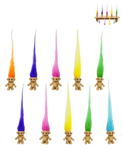 GONZTEL 10 Pièces Mini-Poupées Trolls, Couleurs Assorties Vintage, Porte-Bonheur, Idéal pour Collection, Cadeaux de Fête Uniques, Décoration Rétro & Jeu...