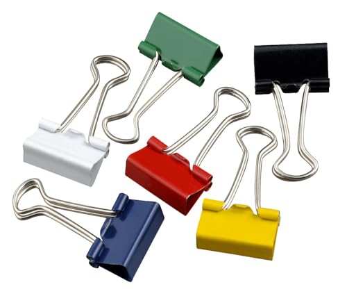 Wonday - Box mit 6 Zeichenklammern, Doppelclip, Metall, 19 mm, verschiedene Farben