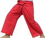 RaanPahMuang Striped Thai Fisherman Pants Men Women Loose Yoga Pirate Harem, X-Large, True Red