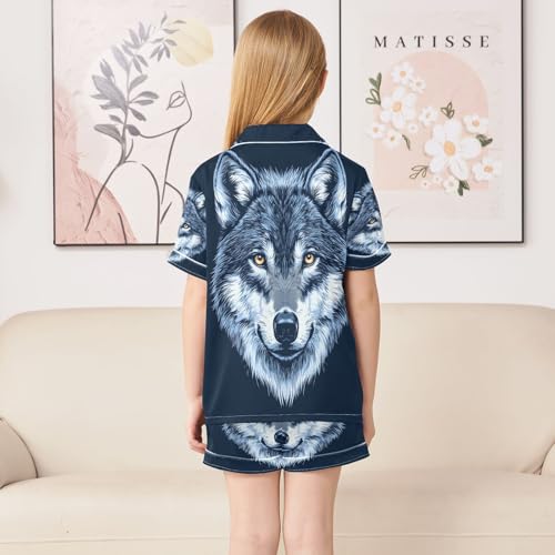 ALAZA Cute Wolf Animal Head Satin Pajamas Set Short Sleeve Button Down Sleepwear Summer Pjs 2 Piece4