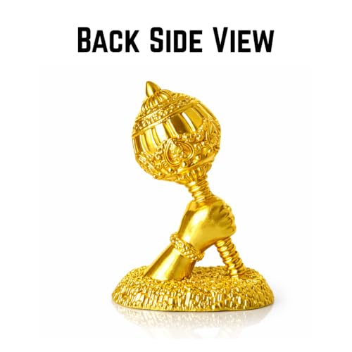 Image of Metal Hanuman Gada for Car Dashboard | Bajrangbali Gada Showpiece for Home Temple, Office Desk & Car, Housewarming Gift | Gift for him | 3.1 Inches | Dual Tape Included (Gold)