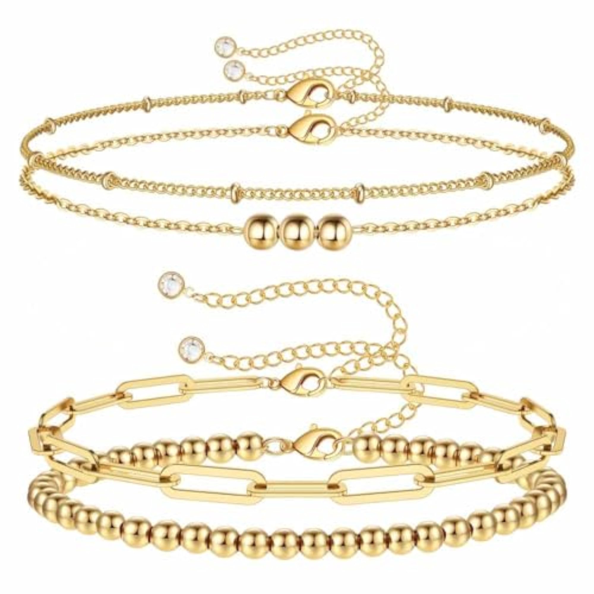 Double Layered Thin Chain Round Spacer Beads Bracelet