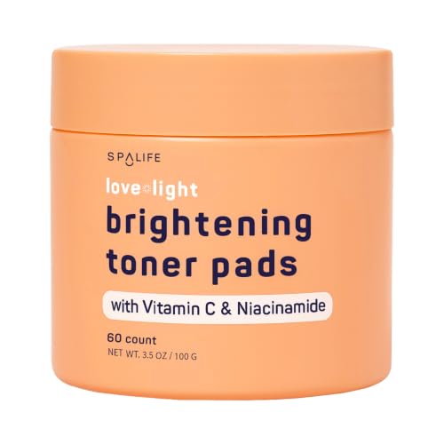SpaLife Brightening Korean Toner Pads | For Uneven Skin Tone Dark Spots & Discoloration Clogged Pores Dullness with Vitamin C Niacinamide | Pre-Soaked Pads | 60 Count