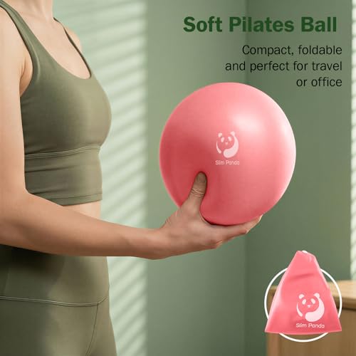 Image of Slim Panda 9 Inch Pilates Ball - Anti-Burst Mini Yoga Ball with Needle Valve Pump - Small Exercise Core Ball for Barre, Stability & Physical Therapy