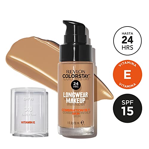 REVLON - ColorStay Base de Maquillaje SPF 15, con Vitamina E, Cobertura Media-Alta, Larga Duración, Acabado Mate, Resistente al Agua, para Piel Mixta-Grasa, Tono 340, Early Tan - 30 ml - imagen 2