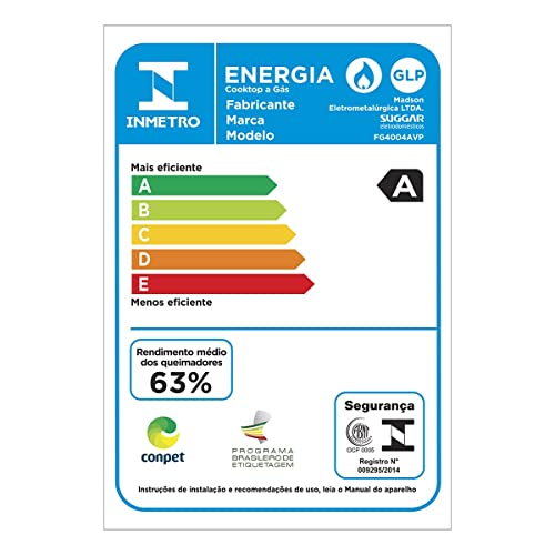 SUGGAR COOKTOP VIDRO PRETO 4 QUEIMADORES ESMALTADOS DIFERENTES TAMANHOS FG4004AVP - Imagem 6