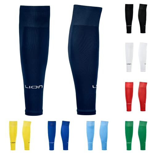 LION SPORTSWEAR Football Sock Sleeves To Accompany Grip Socks - Fits Over Calf/Shin Pads - Variety Of Colours To Match Your Team Kit (Navy)