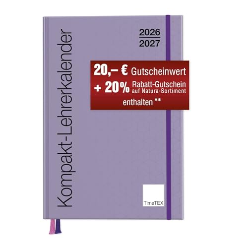 TimeTEX Kompakt-Lehrerkalender A4-Plus Hellviolett - Schuljahr 2026-2027 - Bitte beachten: Lehrerkalender mit komplettem Kalendarium aber Zusatzseiten/Notenlisten für nur eine Klasse! - 10757